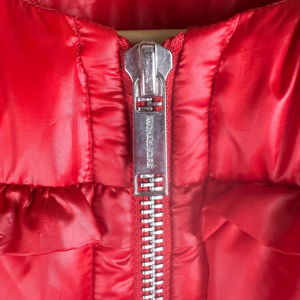 Michael Kors Red Ruffle Down Jacket EUC Size Small Pockets Holiday Christmas - Picture 6 of 16
